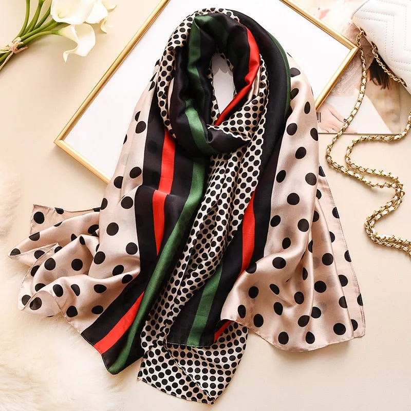 2020 New Silk Scarf Women Fashion Dot Print Shawls and Wraps Lady Travel Pashmina High Quality Striped Scarves Winter Neck Wram