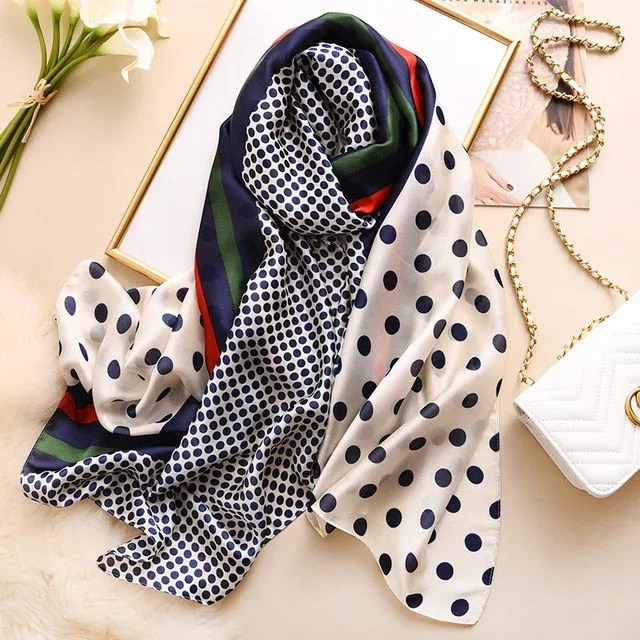 2020 New Silk Scarf Women Fashion Dot Print Shawls and Wraps Lady Travel Pashmina High Quality Striped Scarves Winter Neck Wram