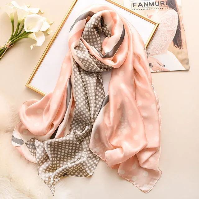 2020 New Silk Scarf Women Fashion Dot Print Shawls and Wraps Lady Travel Pashmina High Quality Striped Scarves Winter Neck Wram