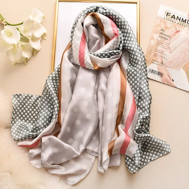 2020 New Silk Scarf Women Fashion Dot Print Shawls and Wraps Lady Travel Pashmina High Quality Striped Scarves Winter Neck Wram