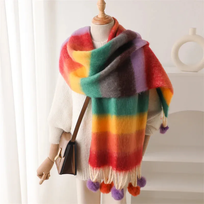 2024 Fashion Winter Multicolor Thick Warm Cashmere Looped Yarn Pashmina Scarf