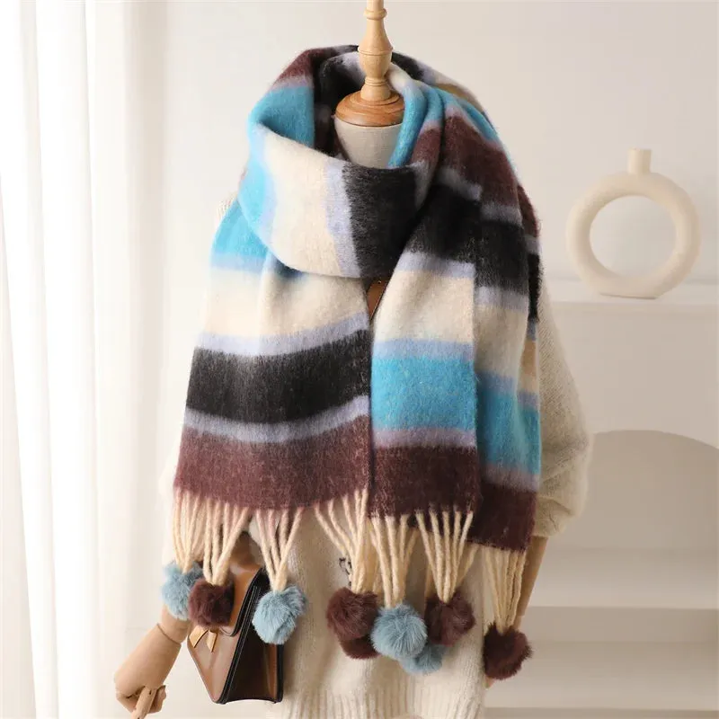 2024 Fashion Winter Multicolor Thick Warm Cashmere Looped Yarn Pashmina Scarf