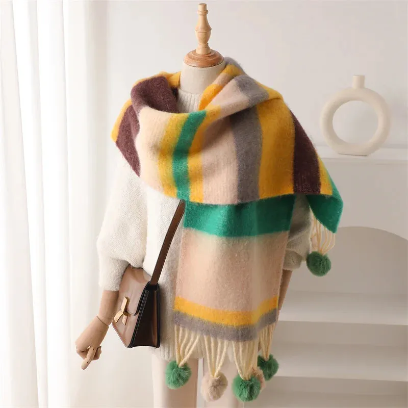 2024 Fashion Winter Multicolor Thick Warm Cashmere Looped Yarn Pashmina Scarf