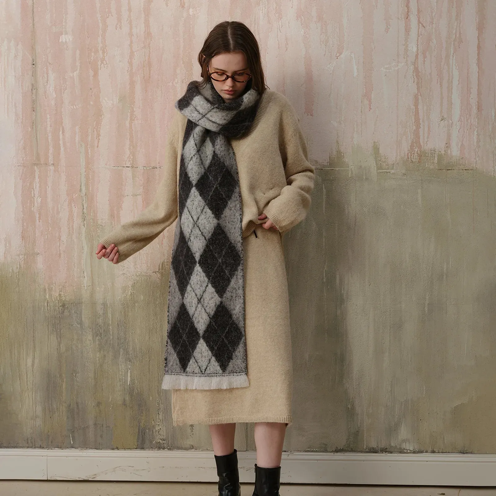 2024 New Retro Argyle Jacquard Plaid Autumn Winter Warm Neck Scarf