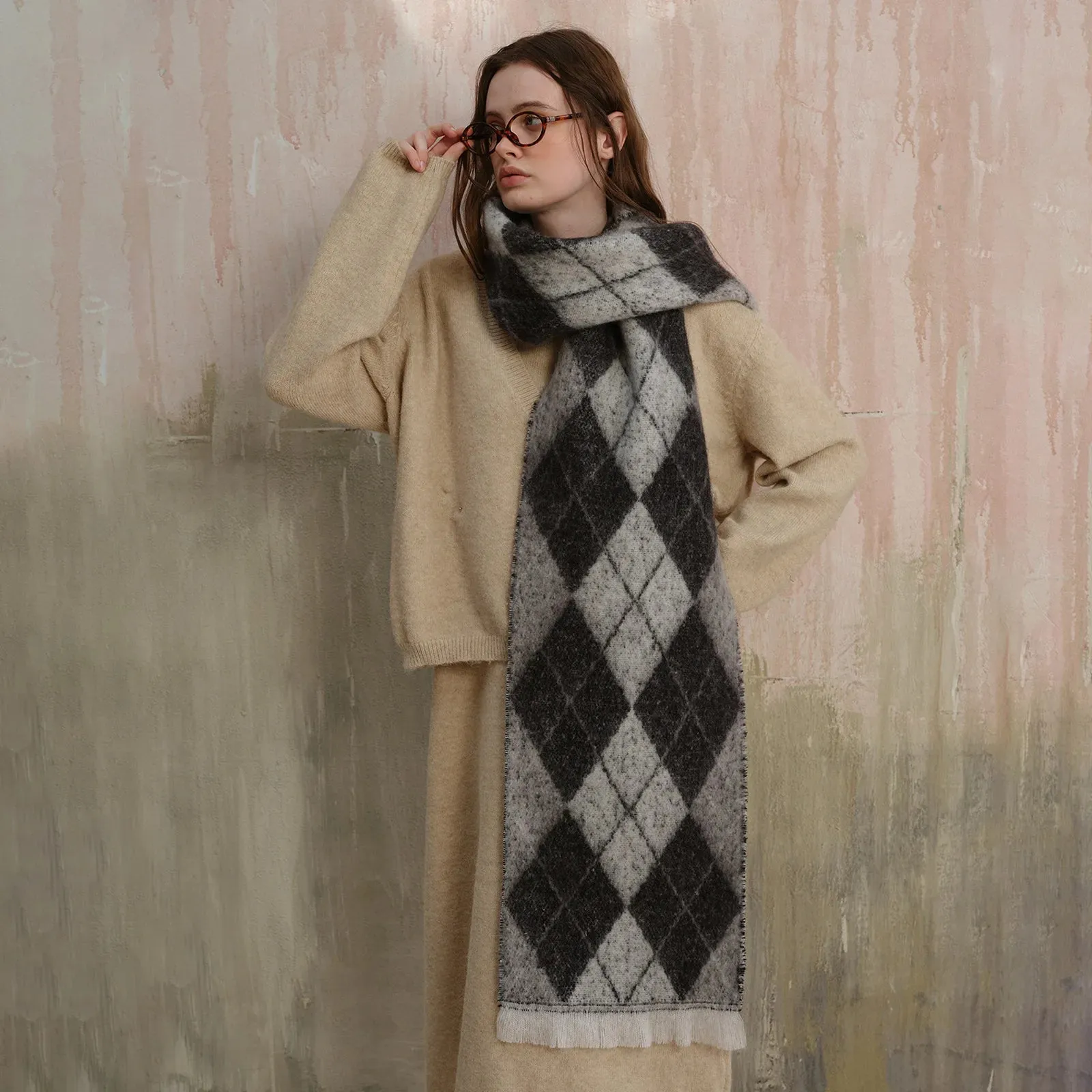 2024 New Retro Argyle Jacquard Plaid Autumn Winter Warm Neck Scarf