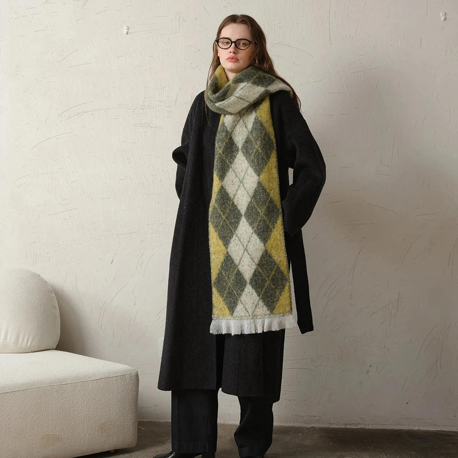 2024 New Retro Argyle Jacquard Plaid Autumn Winter Warm Neck Scarf