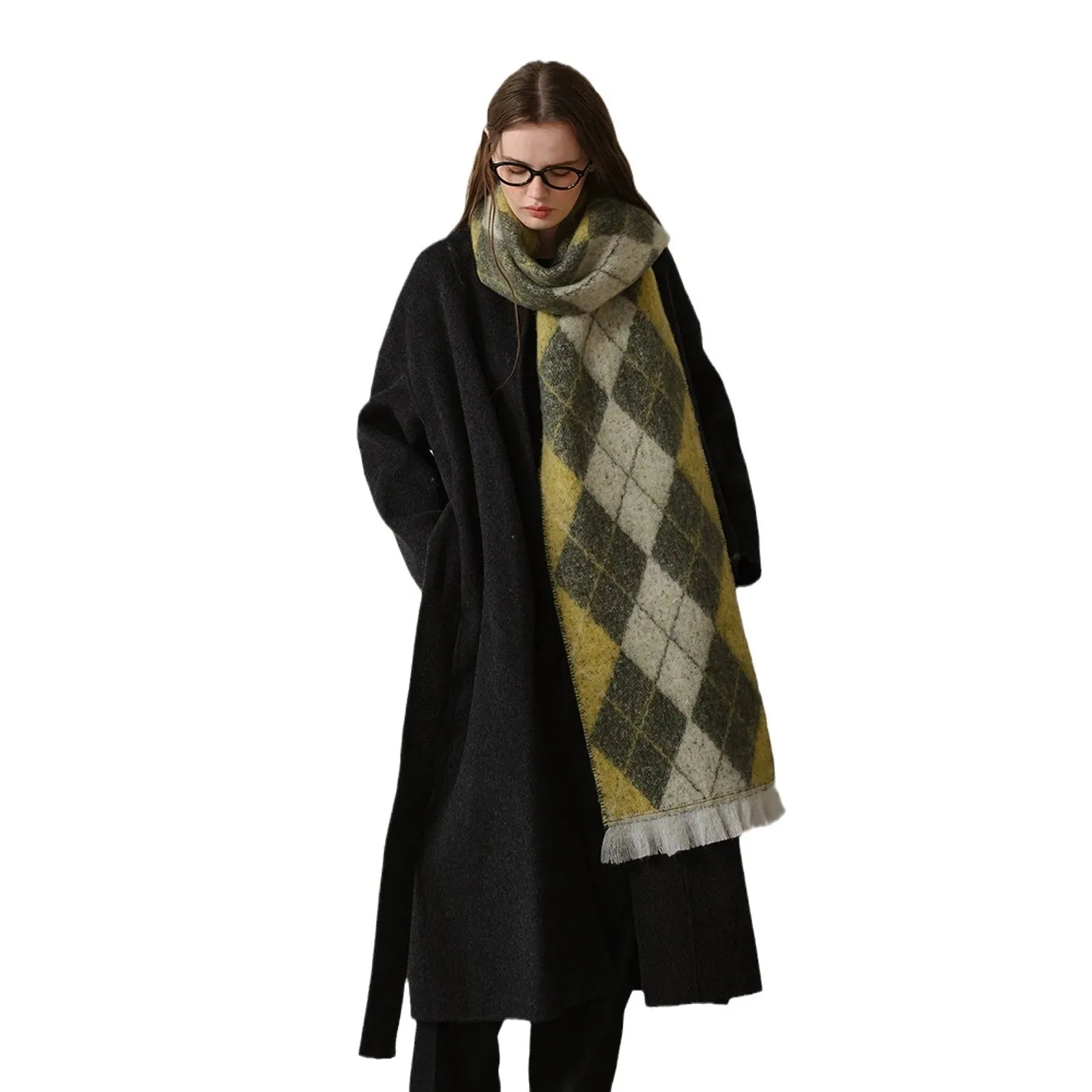 2024 New Retro Argyle Jacquard Plaid Autumn Winter Warm Neck Scarf
