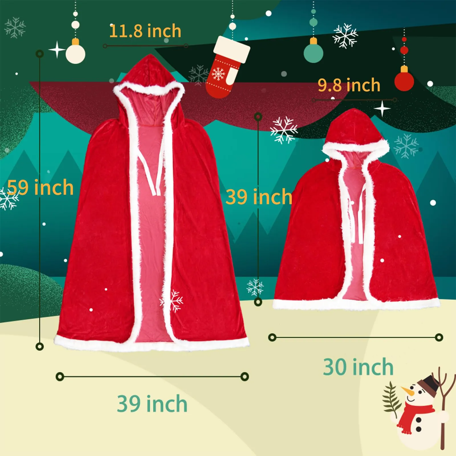 Adult Child Christmas Santa Claus Robe Hooded Cloak, Mrs Santa Claus Velvet Hooded Cape Christmas Robe
