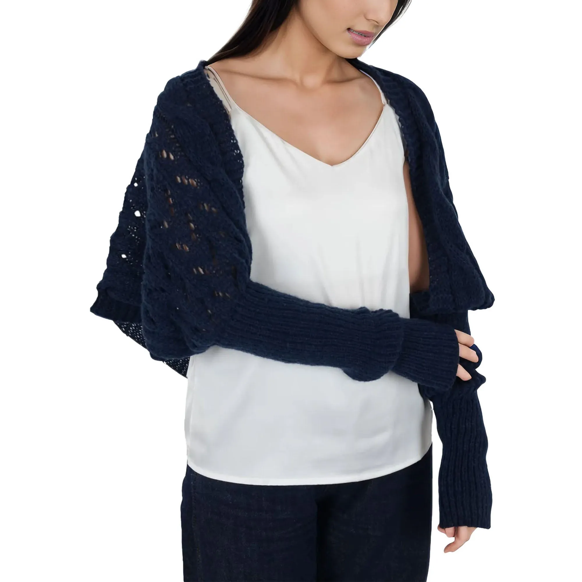Anna-Kaci Womens Multifunctional Scarf with Sleeves Solid Color Crochet Knitted Cable Scarf Sweater Wraps