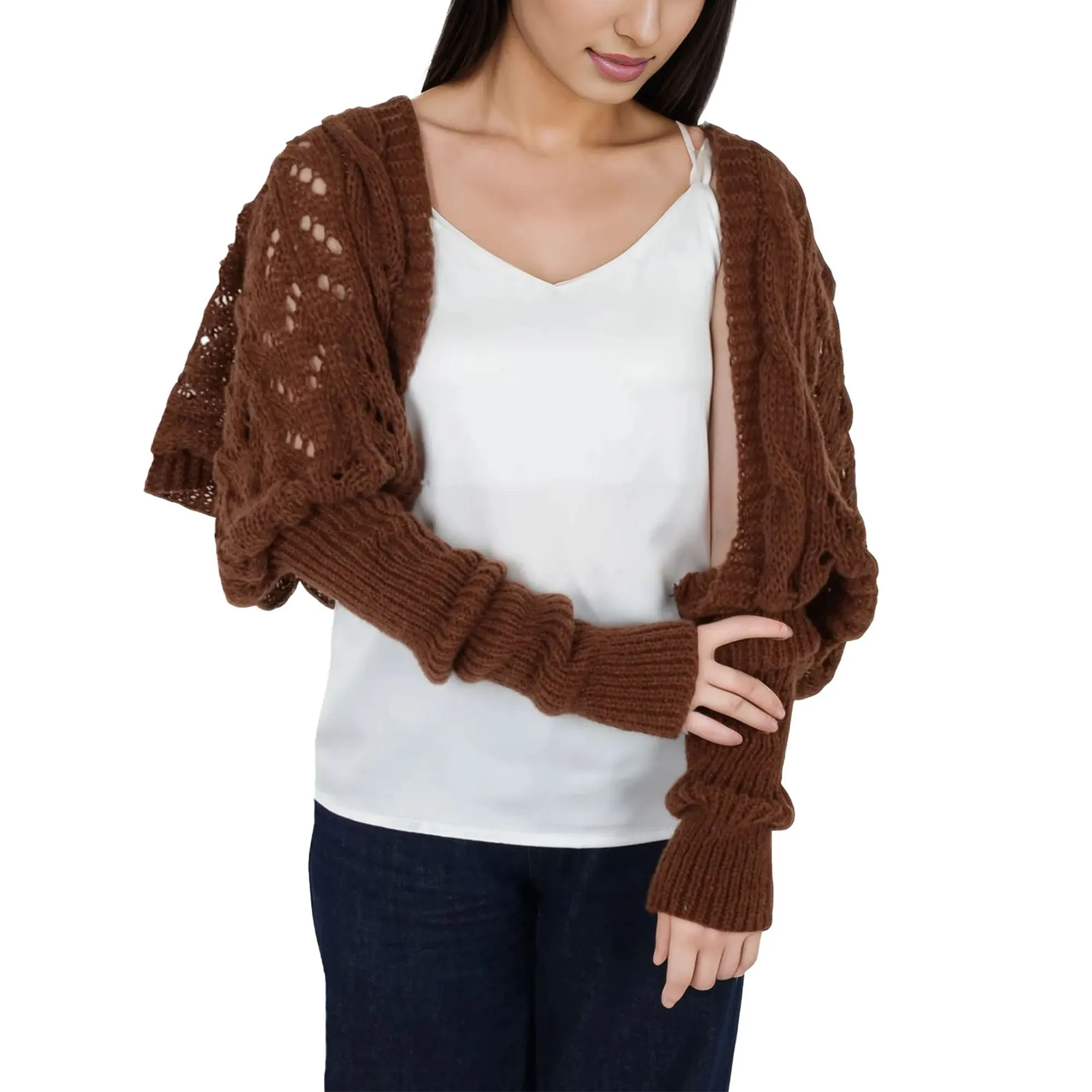 Anna-Kaci Womens Multifunctional Scarf with Sleeves Solid Color Crochet Knitted Cable Scarf Sweater Wraps