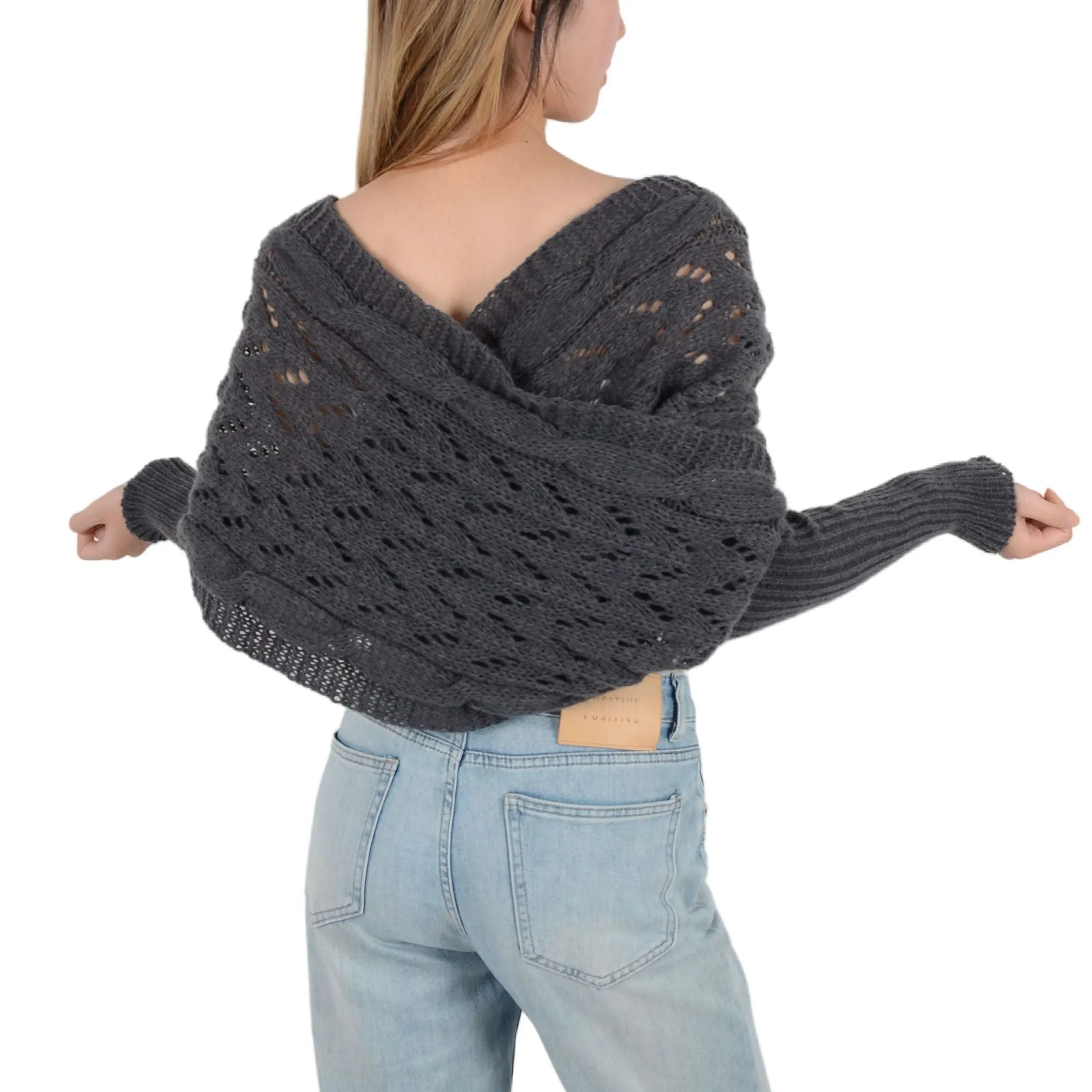 Anna-Kaci Womens Multifunctional Scarf with Sleeves Solid Color Crochet Knitted Cable Scarf Sweater Wraps