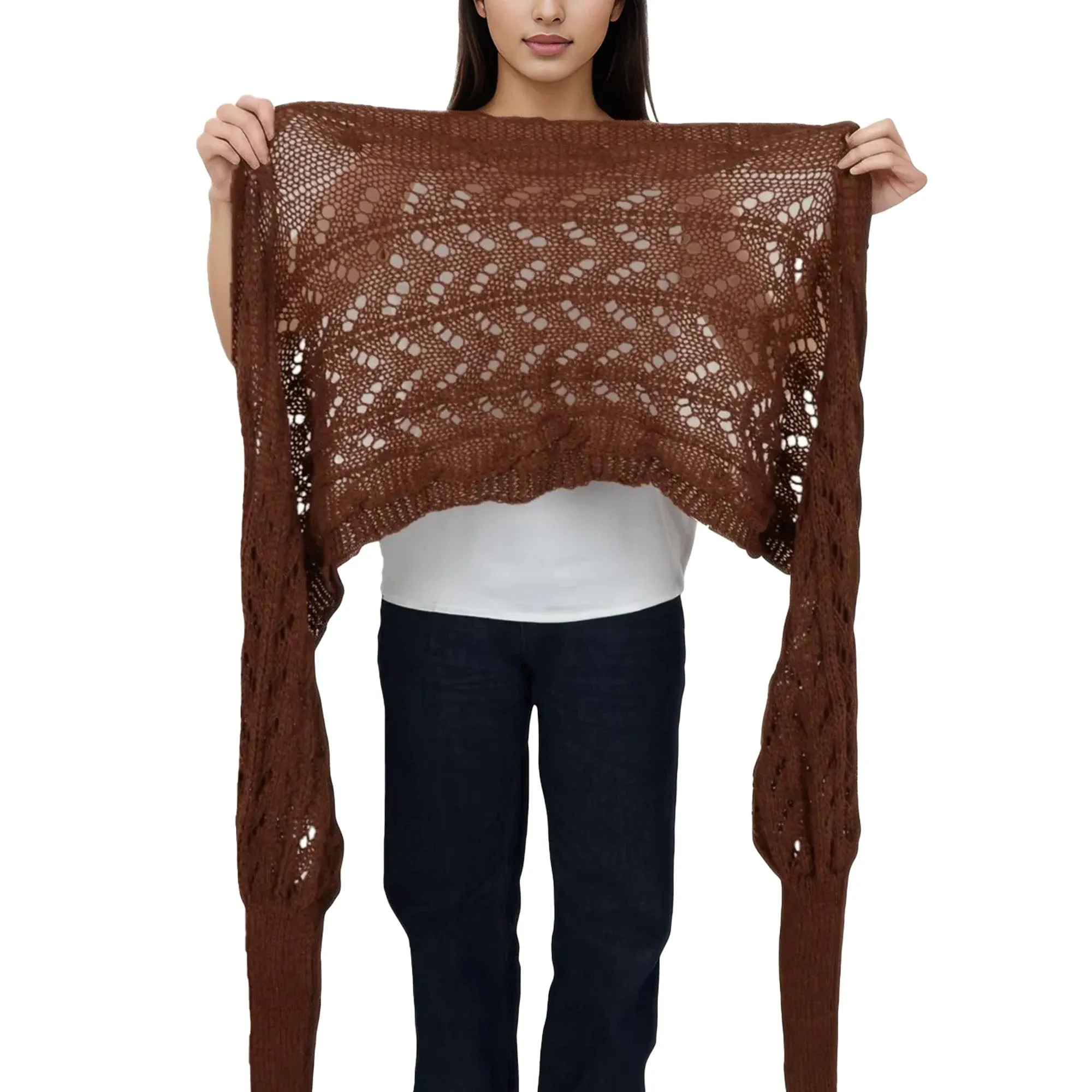 Anna-Kaci Womens Multifunctional Scarf with Sleeves Solid Color Crochet Knitted Cable Scarf Sweater Wraps