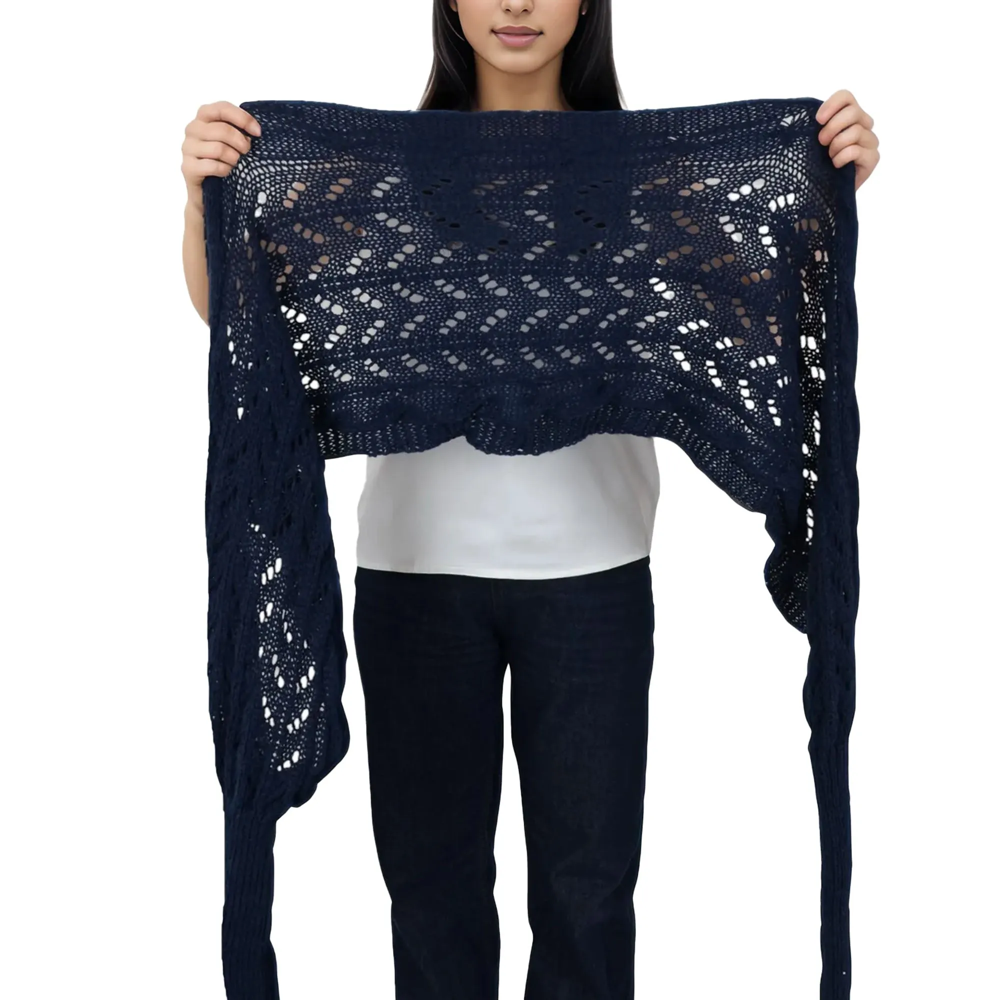 Anna-Kaci Womens Multifunctional Scarf with Sleeves Solid Color Crochet Knitted Cable Scarf Sweater Wraps