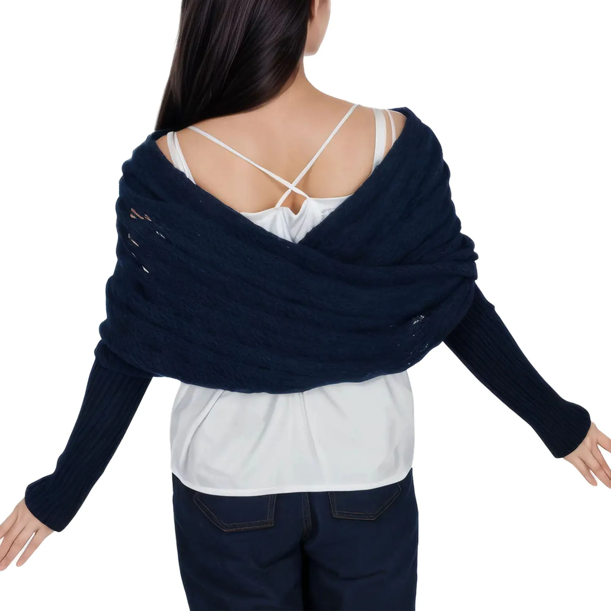 Anna-Kaci Womens Multifunctional Scarf with Sleeves Solid Color Crochet Knitted Cable Scarf Sweater Wraps