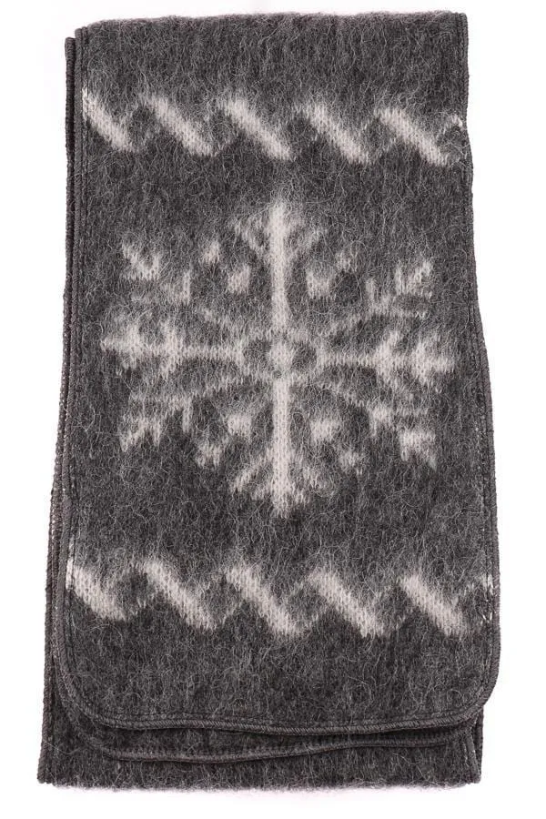 Brushed Wool Hat and Scarf - Grey / White Snowflake