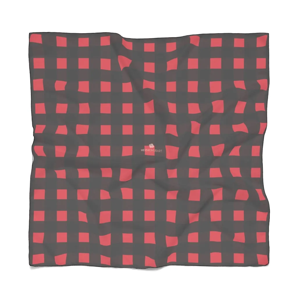 Buffalo Red Plaid Poly Scarf, Soft Sheer Scarves Fashion Women's Accessories- Made in USA