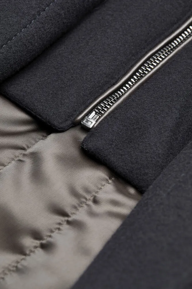 Bugatti High Collar Coat with Inner Vest Detail - Navy