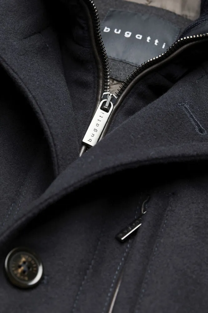 Bugatti High Collar Coat with Inner Vest Detail - Navy