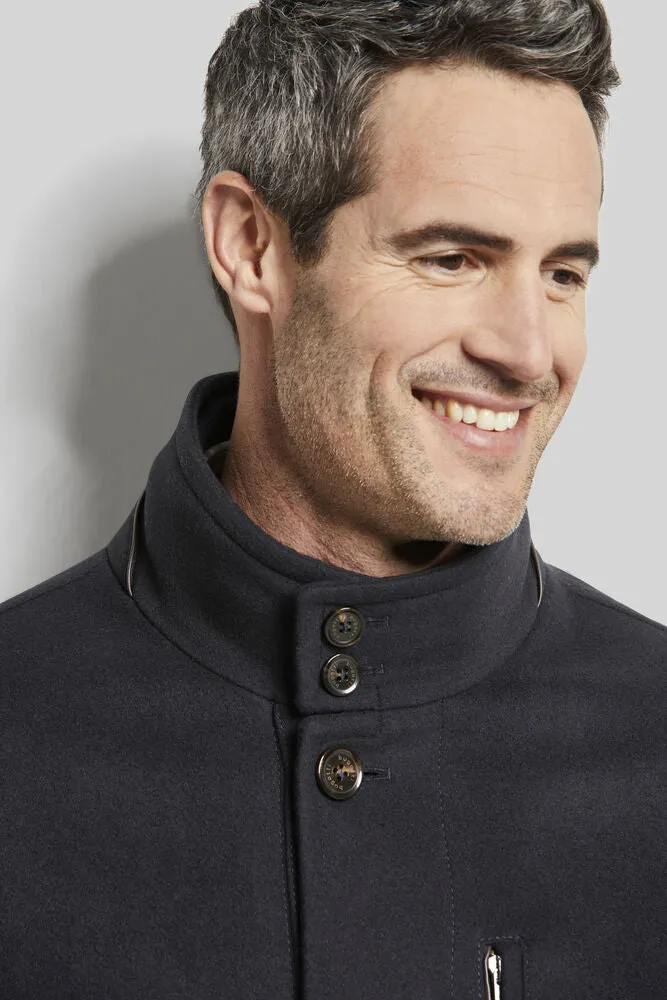 Bugatti High Collar Coat with Inner Vest Detail - Navy