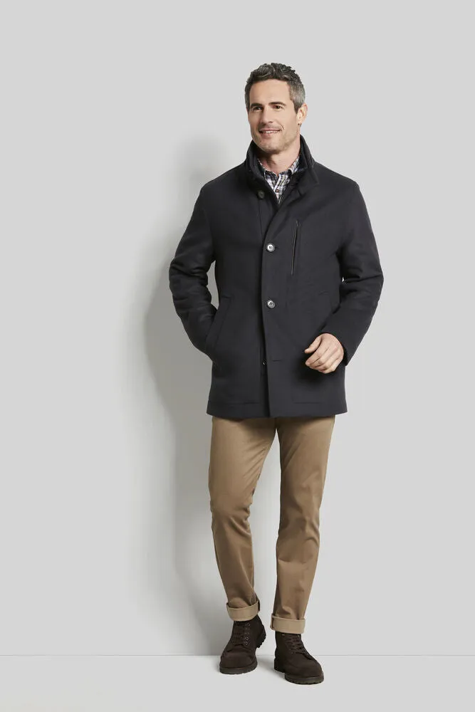 Bugatti High Collar Coat with Inner Vest Detail - Navy