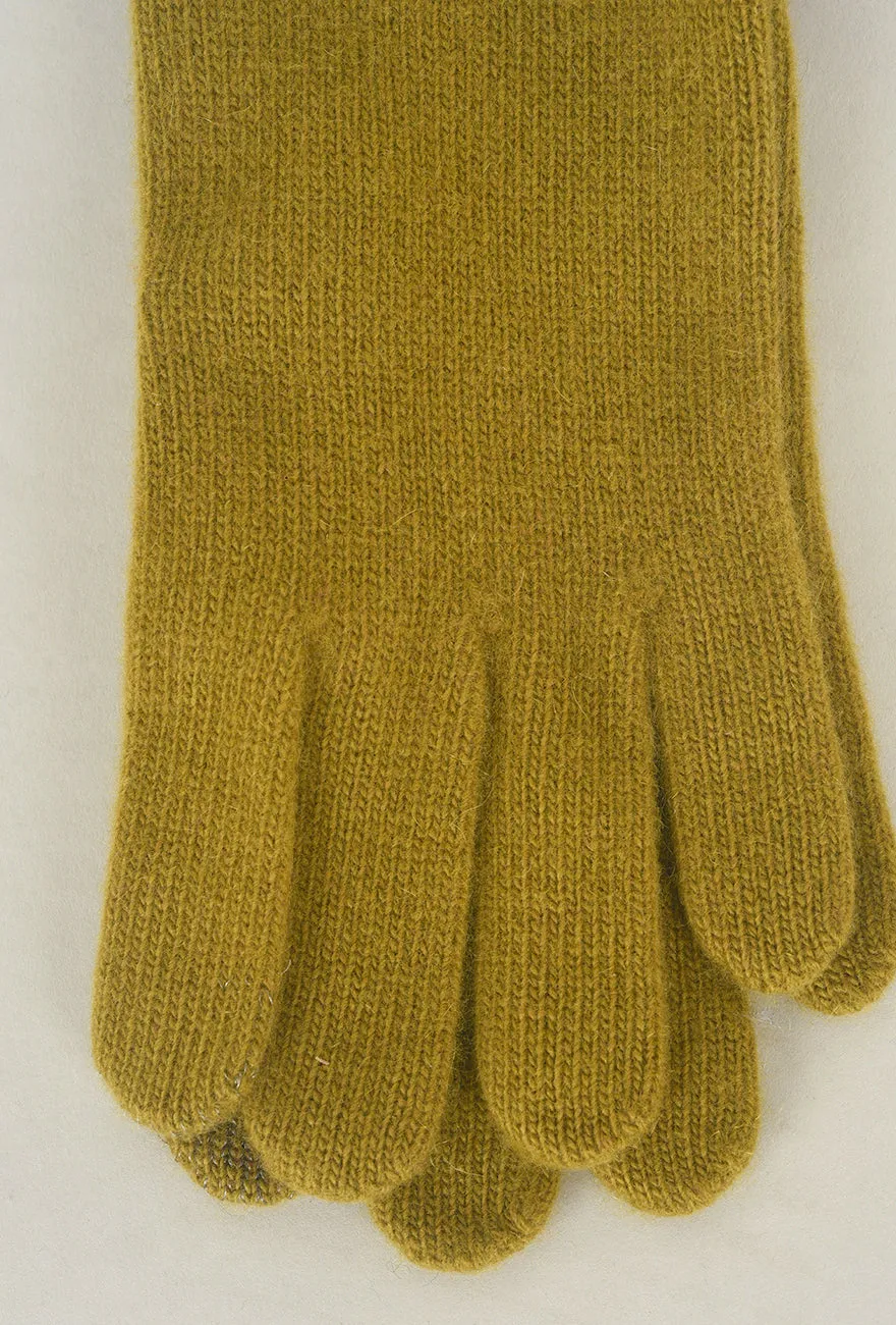 Contrast Piping/Button Wool/Cashmere Glove, Musgo