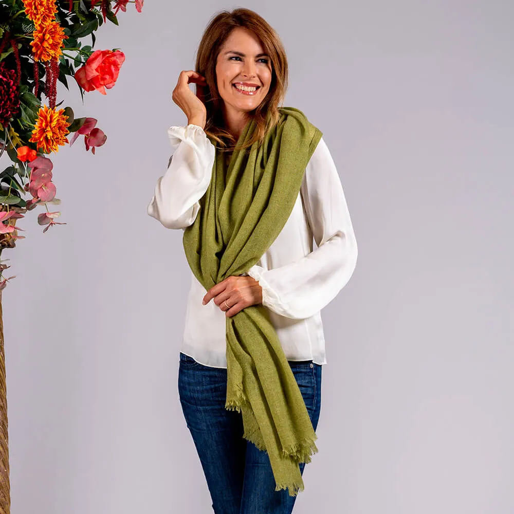 Crocodile Green Gossamer Cashmere Shawl