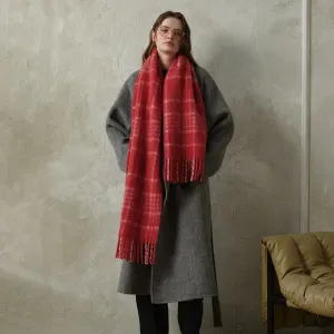 Design Korean Premium 30% Wool Red Plaid Tassels Mohair Warm Scarf
