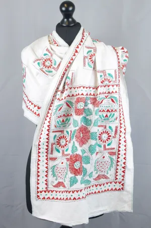 Embroidred Cotton Scarf - Red Swastik Design