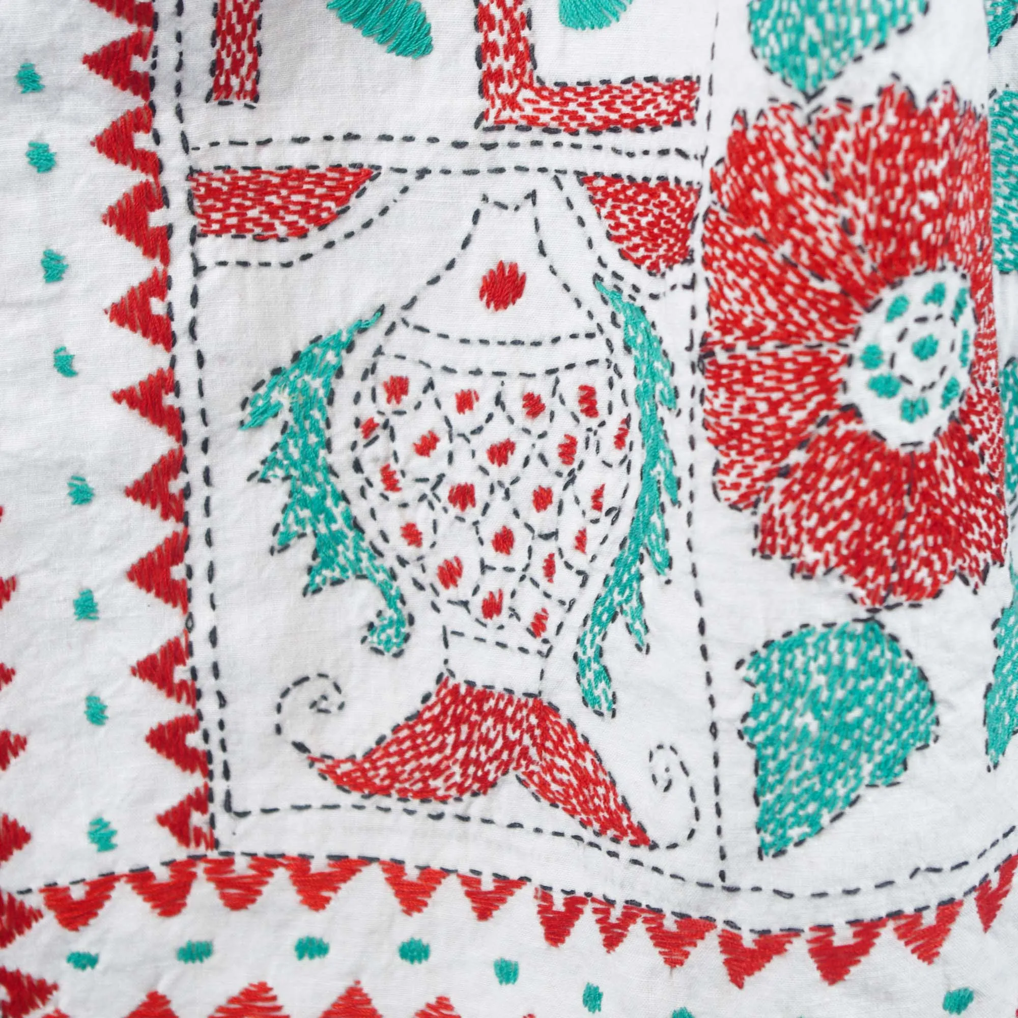 Embroidred Cotton Scarf - Red Swastik Design