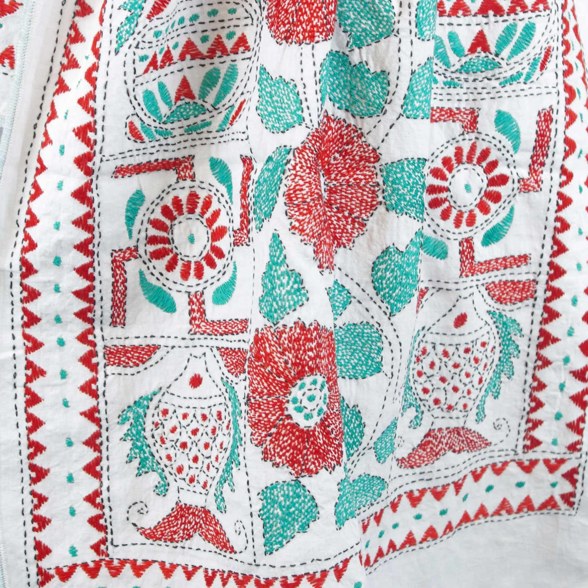 Embroidred Cotton Scarf - Red Swastik Design