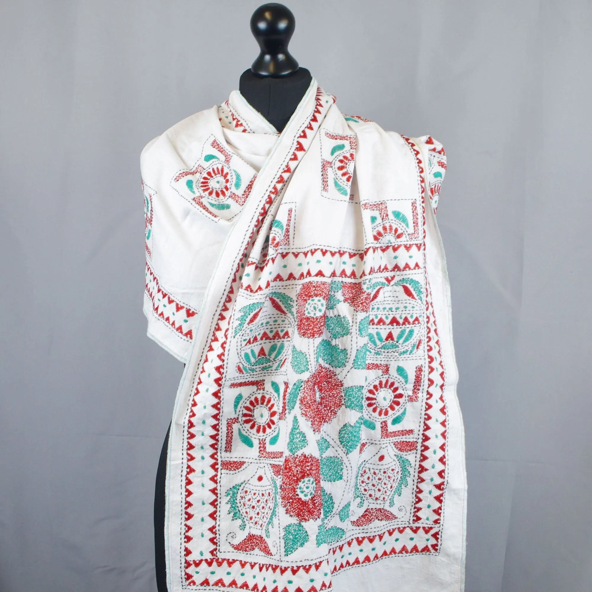 Embroidred Cotton Scarf - Red Swastik Design