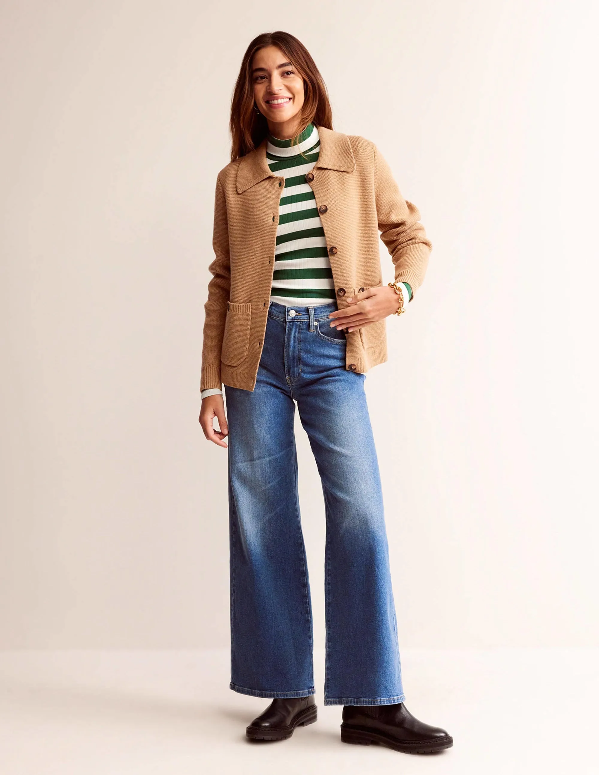 Emily Wool Blend Cardigan-Camel Melange