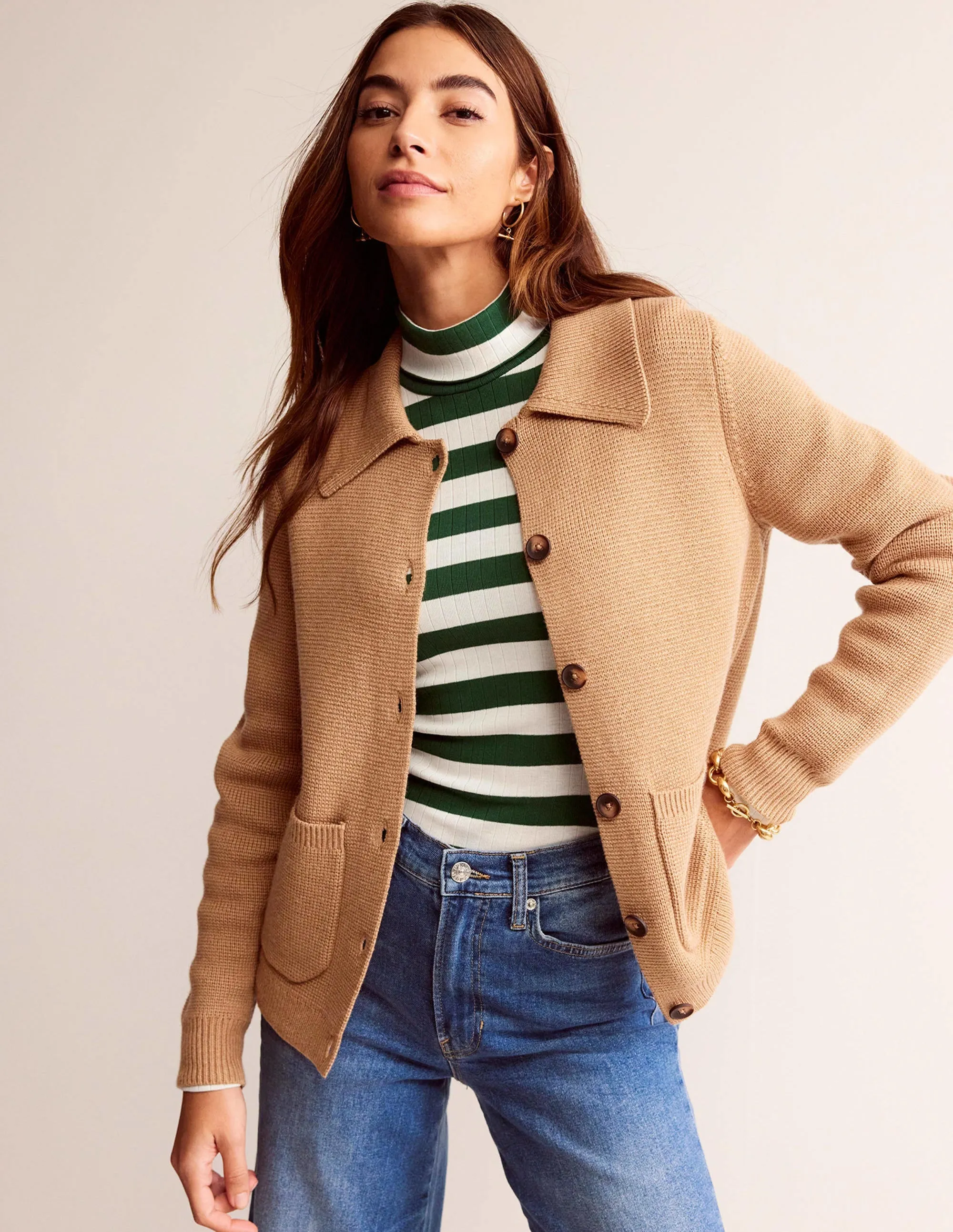 Emily Wool Blend Cardigan-Camel Melange