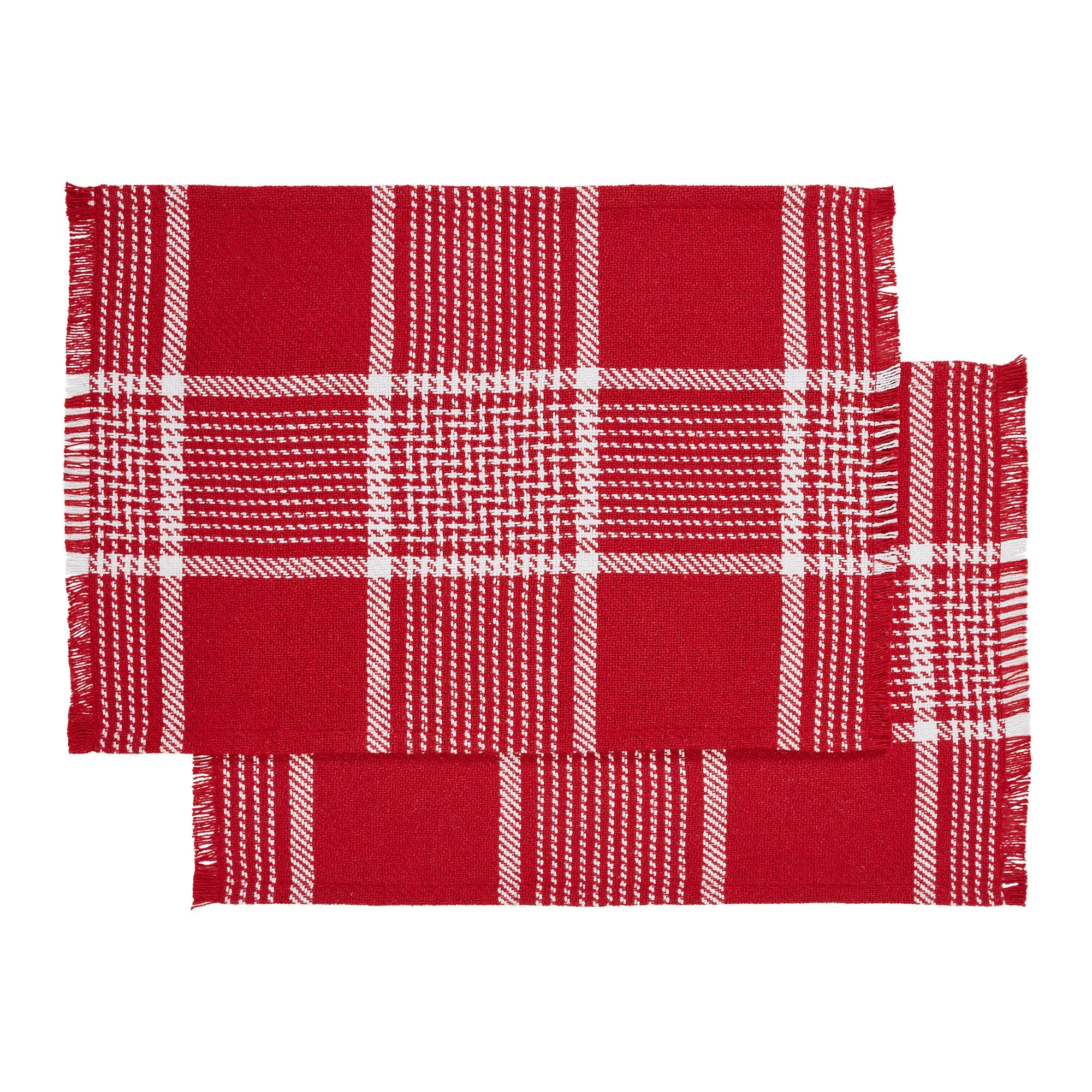 Eston Red White Plaid Placemat Set of 2 Fringed 13x19