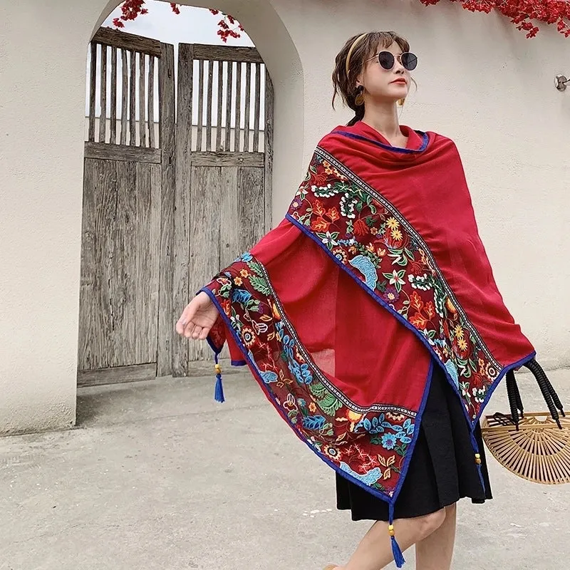 Fashion Lace Embroidery Fringed Scarf