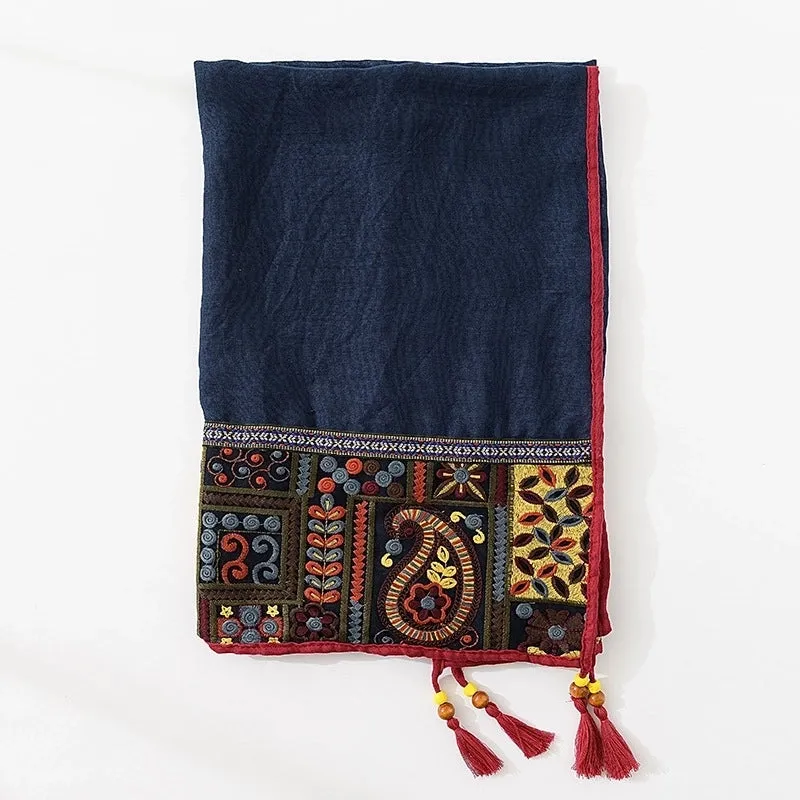 Fashion Lace Embroidery Fringed Scarf