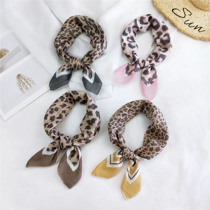 Fashion Leopard Print Cotton Linen Small Square Silk Scarf Wholesale