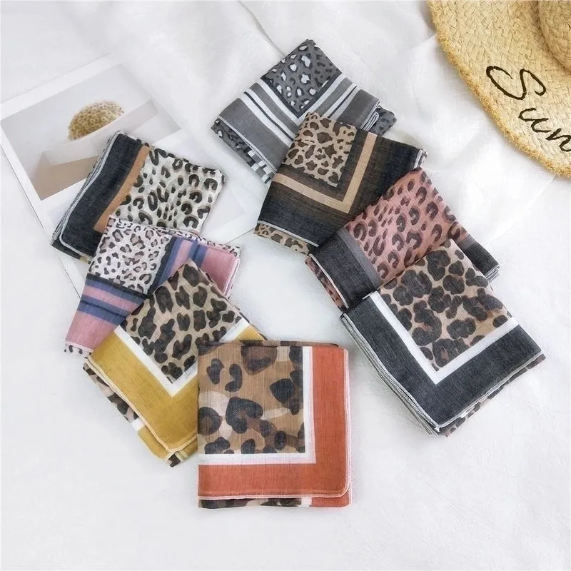 Fashion Leopard Print Cotton Linen Small Square Silk Scarf Wholesale