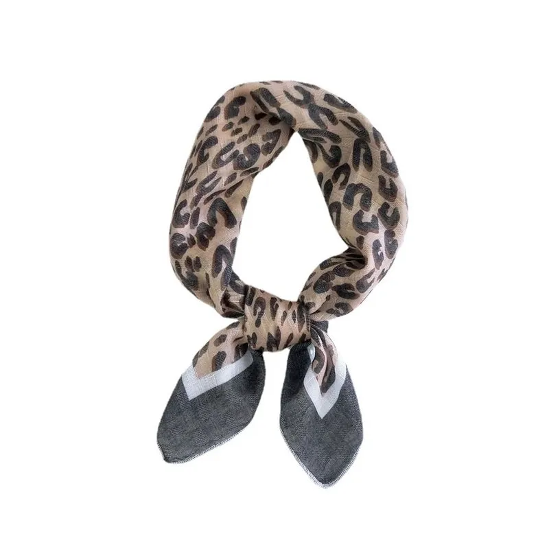 Fashion Leopard Print Cotton Linen Small Square Silk Scarf Wholesale