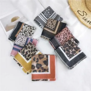 Fashion Leopard Print Cotton Linen Small Square Silk Scarf Wholesale