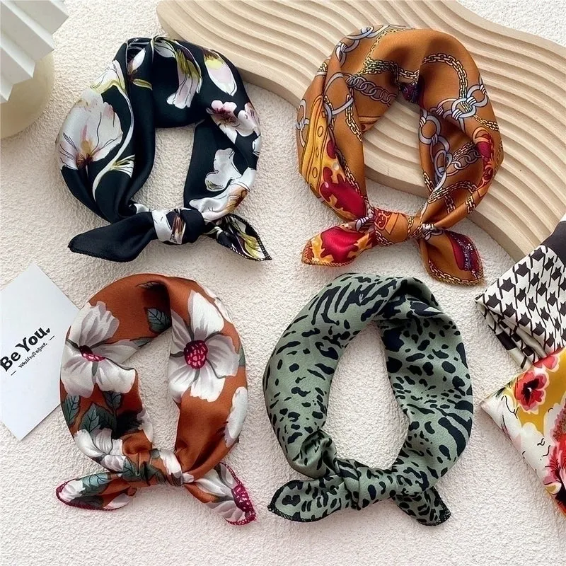 Fashion Squares Silk Scarves Flower Printing Simple Scarf