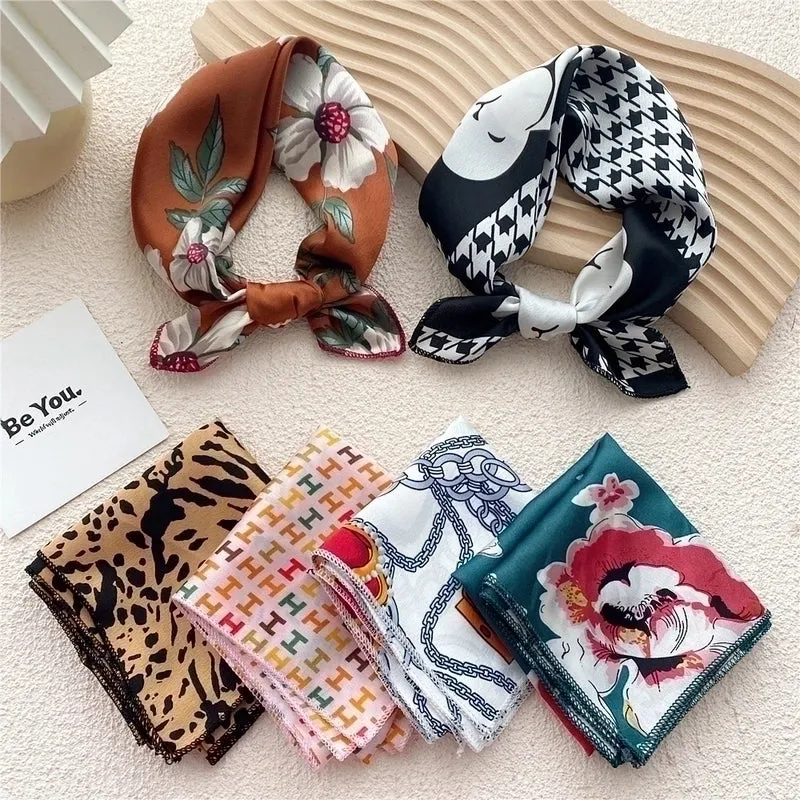 Fashion Squares Silk Scarves Flower Printing Simple Scarf