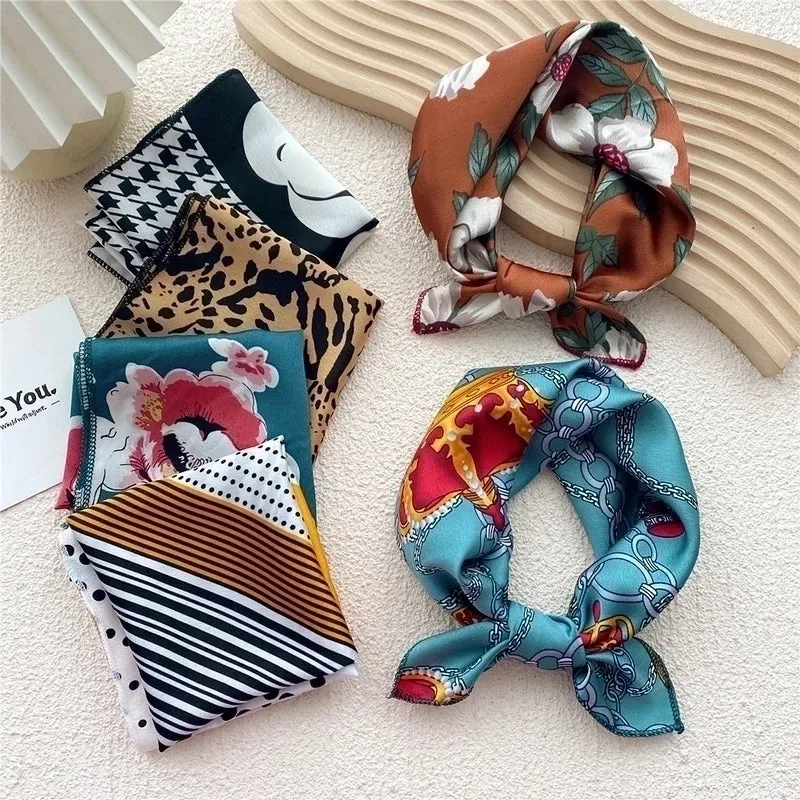 Fashion Squares Silk Scarves Flower Printing Simple Scarf