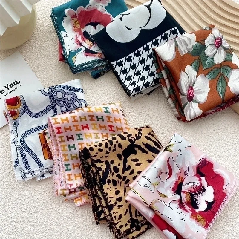 Fashion Squares Silk Scarves Flower Printing Simple Scarf