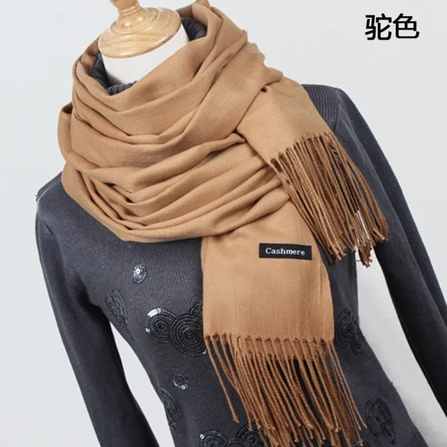 (FREE SHIPPING) Women cashmere scarfs with tassel lady winter thick warm