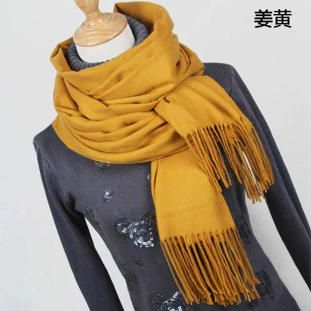 (FREE SHIPPING) Women cashmere scarfs with tassel lady winter thick warm