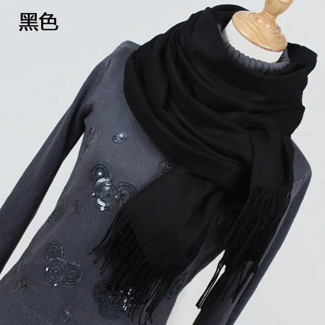 (FREE SHIPPING) Women cashmere scarfs with tassel lady winter thick warm