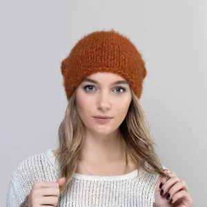 Ginger-Knit Head Scarf Merino Wool, Neck Warmer, Warm Ginger Brown Headscarf, Hand Knit Kerchief, Triangle HeadBand