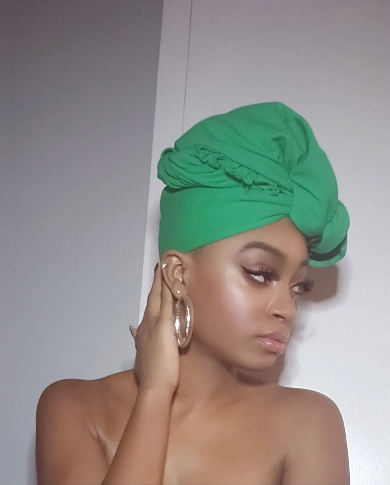 Green Jersey Knit Stretched Fabric Headwrap