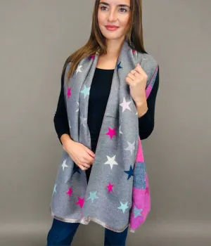 Grey Star Print Cashmere Blend Blanket Scarf